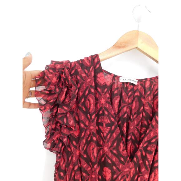 Ulla Johnson Fuchsia Ruffled‎ 100% Silk Anika Cap Sleeve Midi Dress Size 2 - Picture 5 of 8